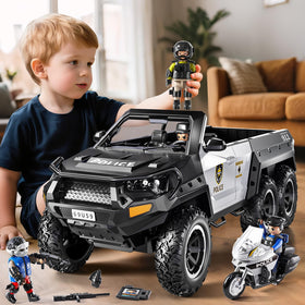 MSKOLER toy police truck showing detachable motorcycle attachment boosts creative storytelling.