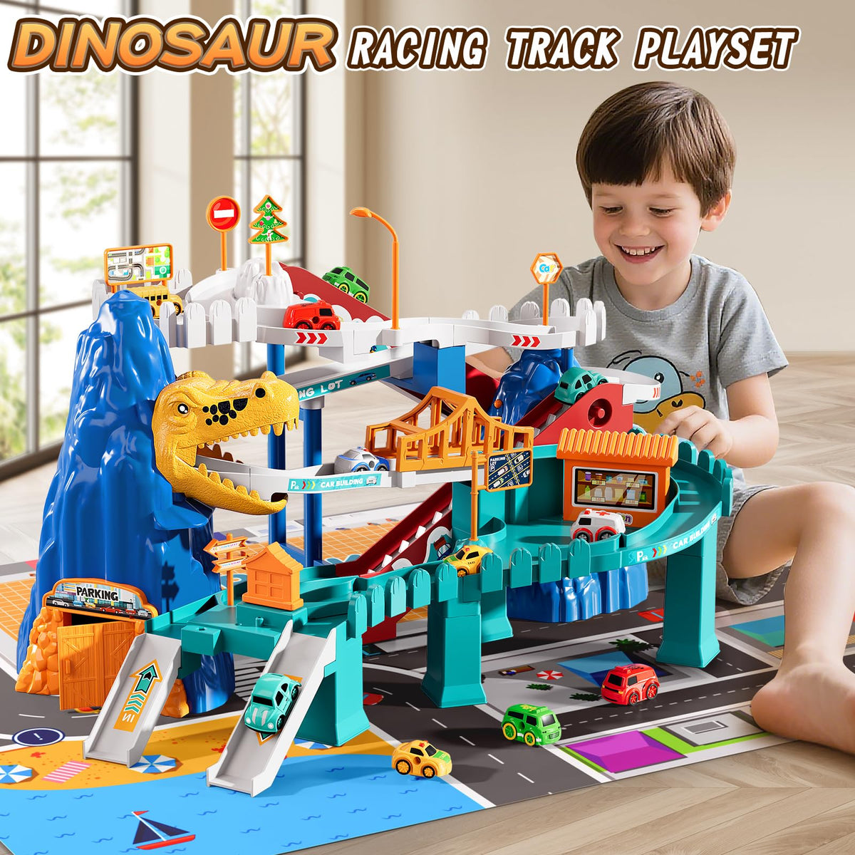 MSKOLER map and stickers for personalizing the dinosaur race track