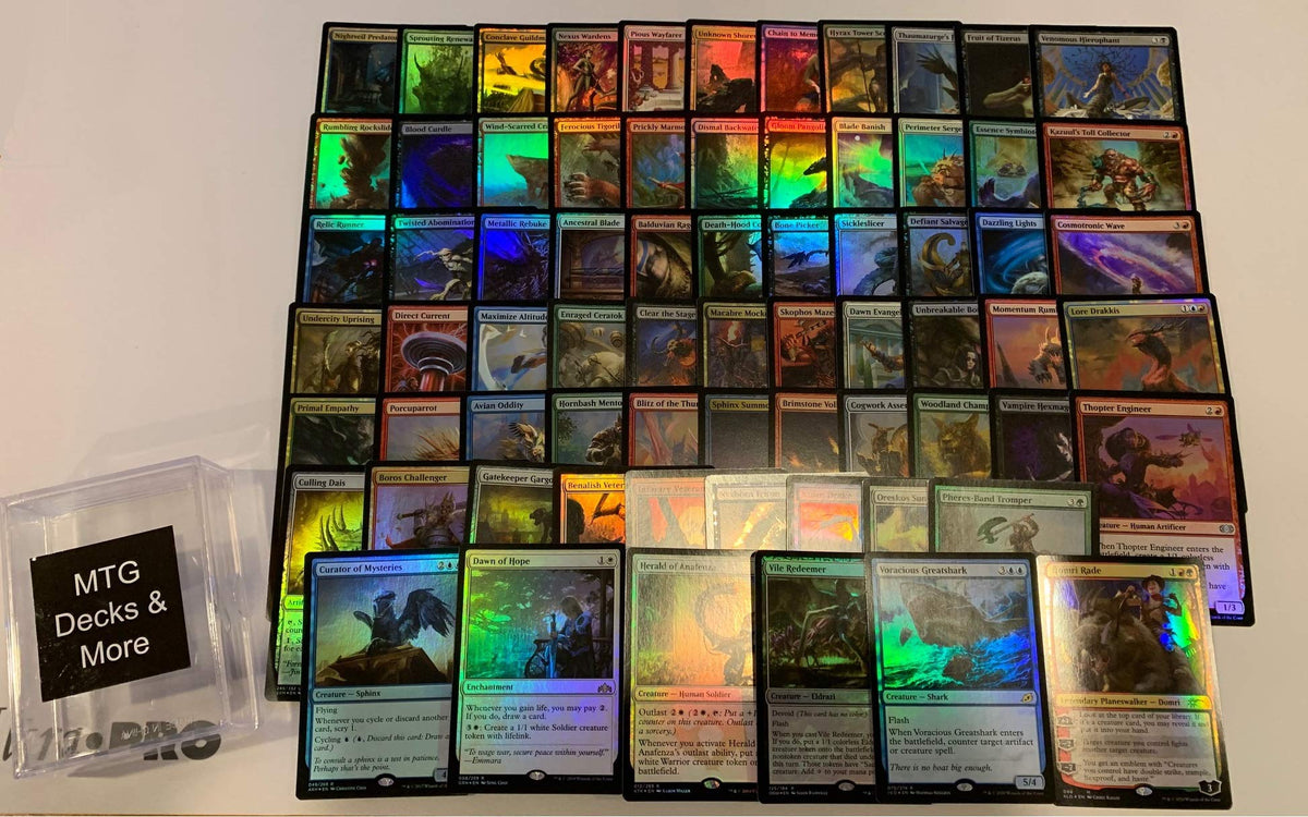 MTG Decks & More foil collection in protective box highlighting 1 planeswalker for trading and deck building