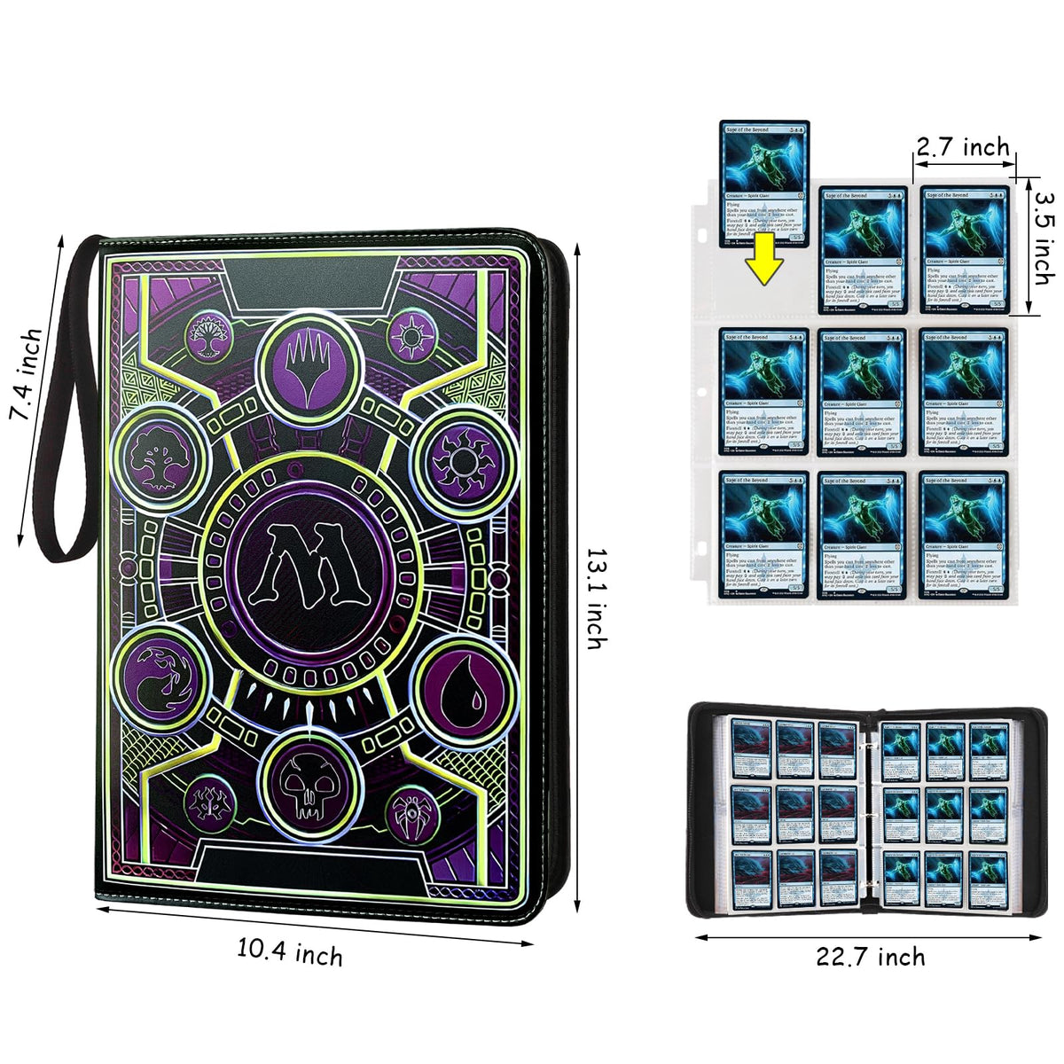 MTGPRO binder open pages illustrating 9-pocket capacity for 720 cards