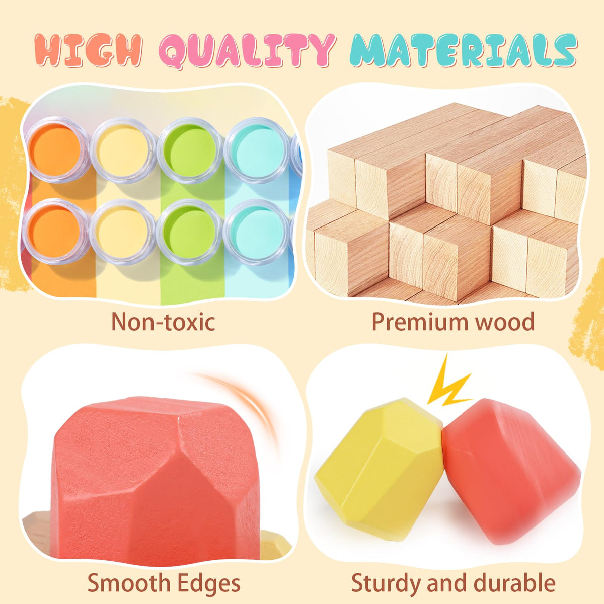 MTTIERY Montessori wooden stacking blocks designed for focused play and learning.
