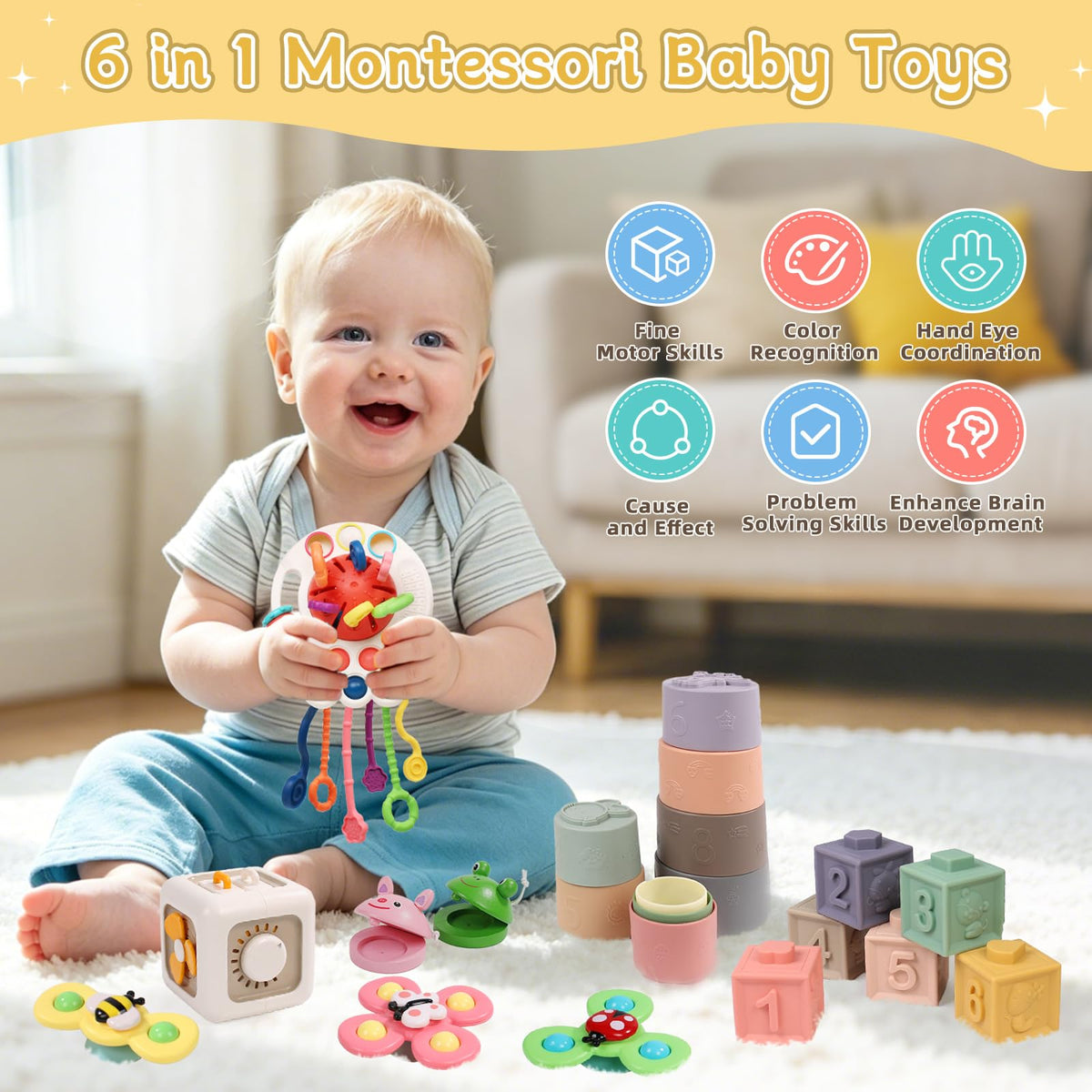 MTTIERY suction cup spinner on table aids hand-eye coordination.