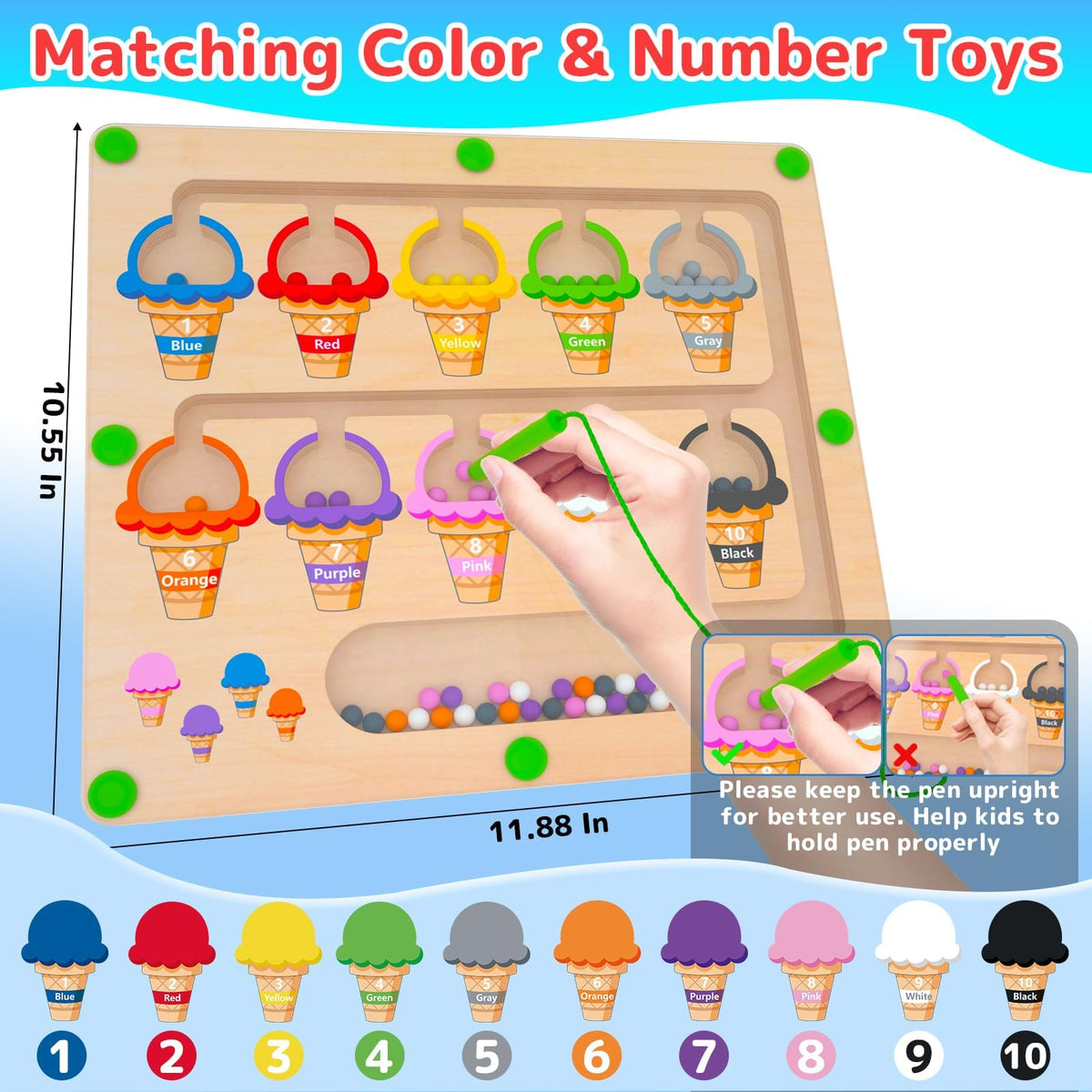 MTYOKILN magnetic color-number maze demonstrates color matching with a magnetic pen.