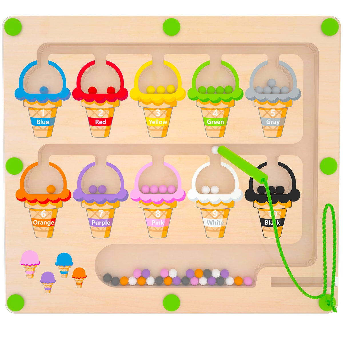 MTYOKILN magnetic color-number maze features ice cream beads for counting practice.
