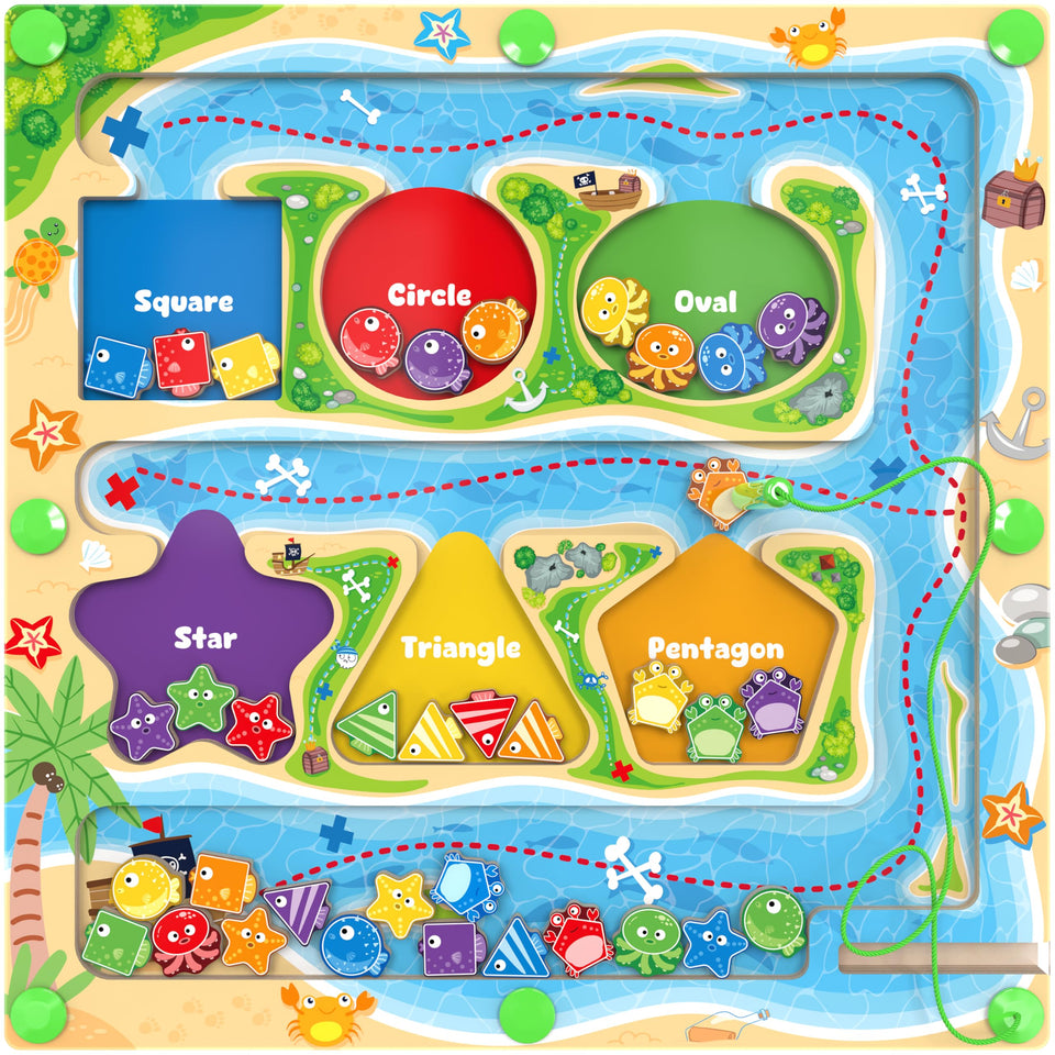 MTYOKILN magnetic color and shape maze board with sea-animals tiles for color matching
