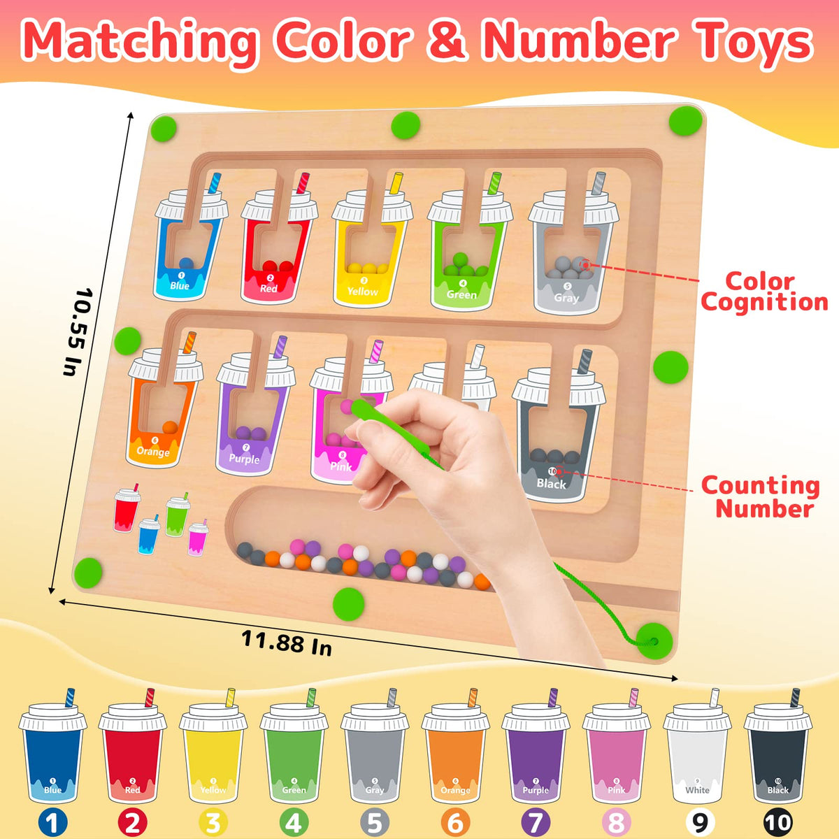 MTYOKILN magnetic wand and beads in action to improve fine motor skills.