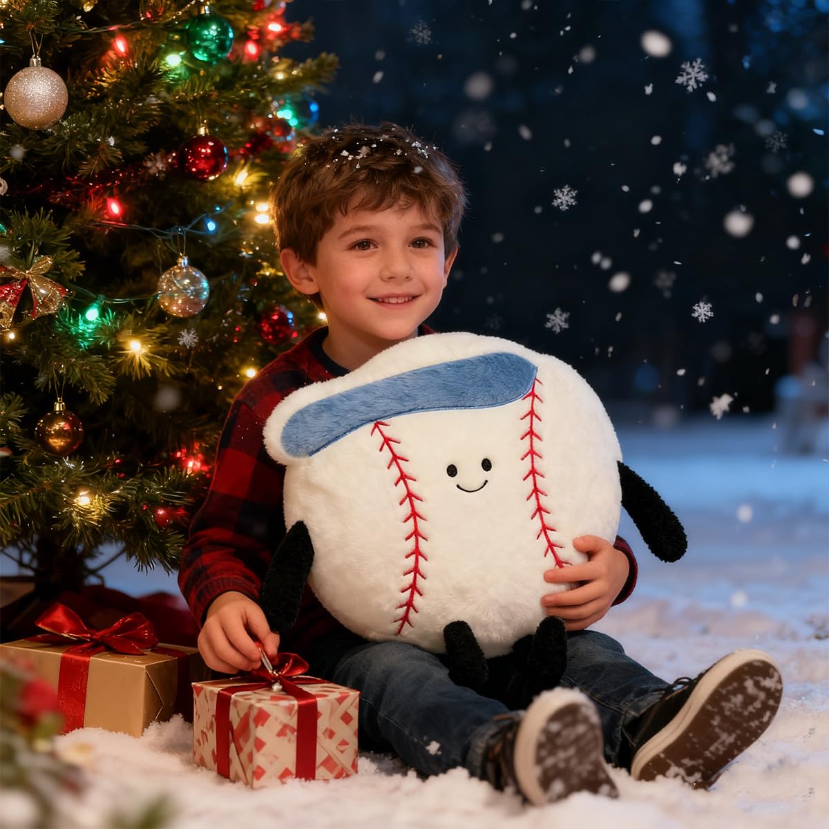 MUALML baseball pillow provides lumbar support while relaxing on the couch.