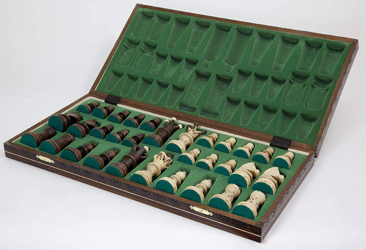 Muba chess board with built-in storage compartments keeps pieces organized between games