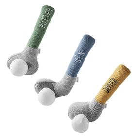 Mud Pie Goft Knit Rattle Green Putter Club, sweater-knit texture invites safe, cozy playtime.