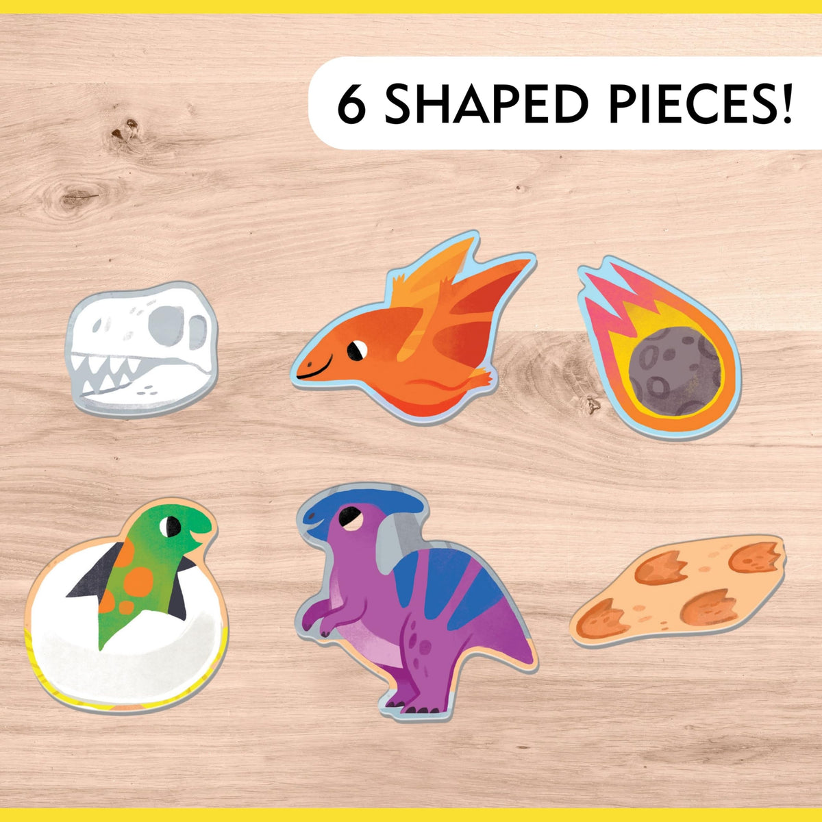 Mudpuppy Dinosaur Park six special shaped pieces add extra puzzle fun.