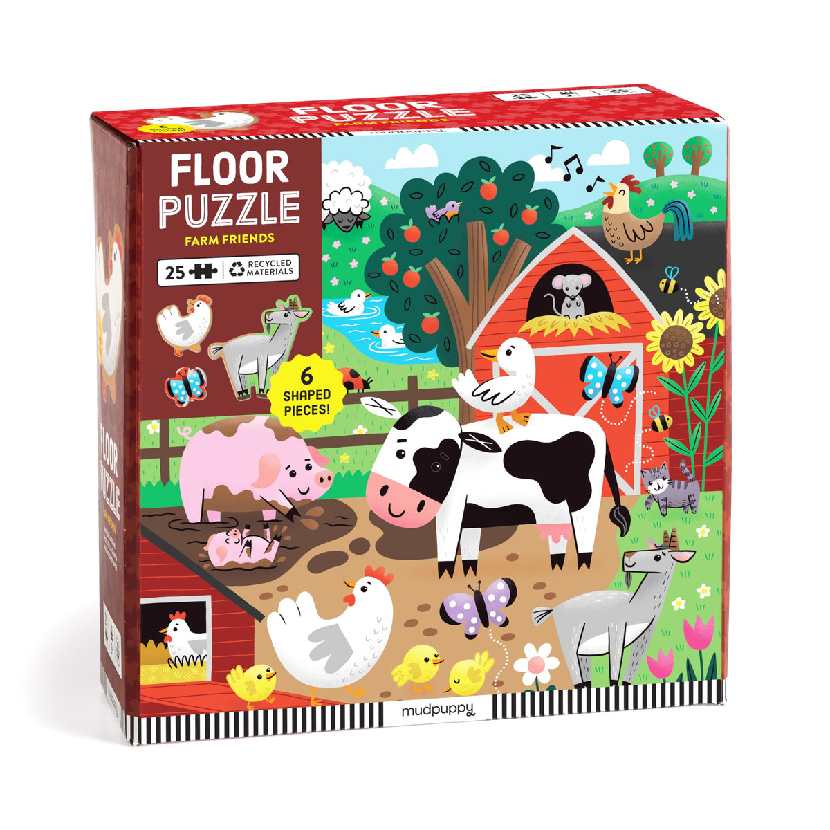 Mudpuppy Farm Friends 25-piece puzzle; bright farm scene promotes hands-on play.