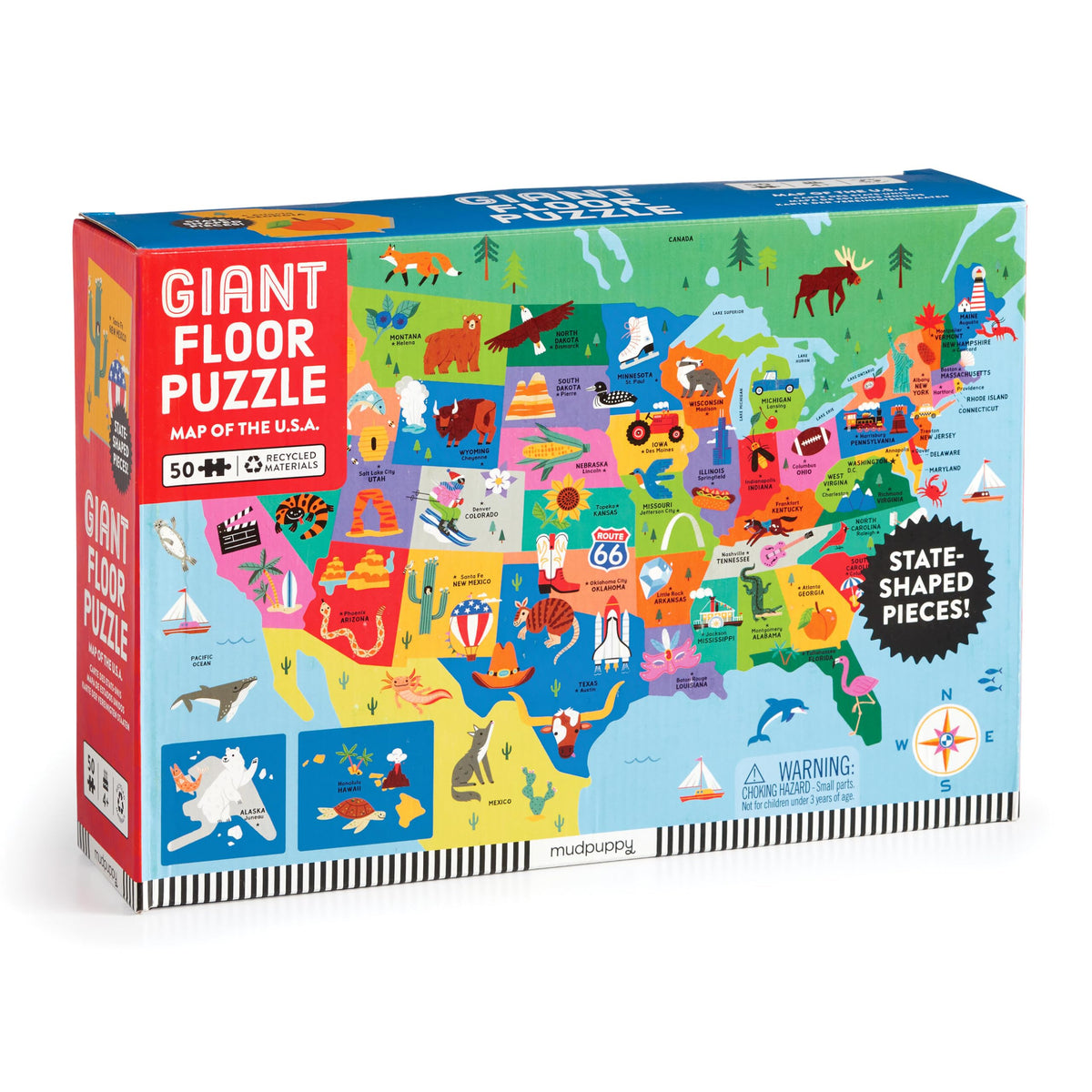 Mudpuppy Map of the U.S.A puzzle features a giant map for family learning and screen-free play.