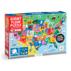 Mudpuppy Map of the U.S.A puzzle features a giant map for family learning and screen-free play.