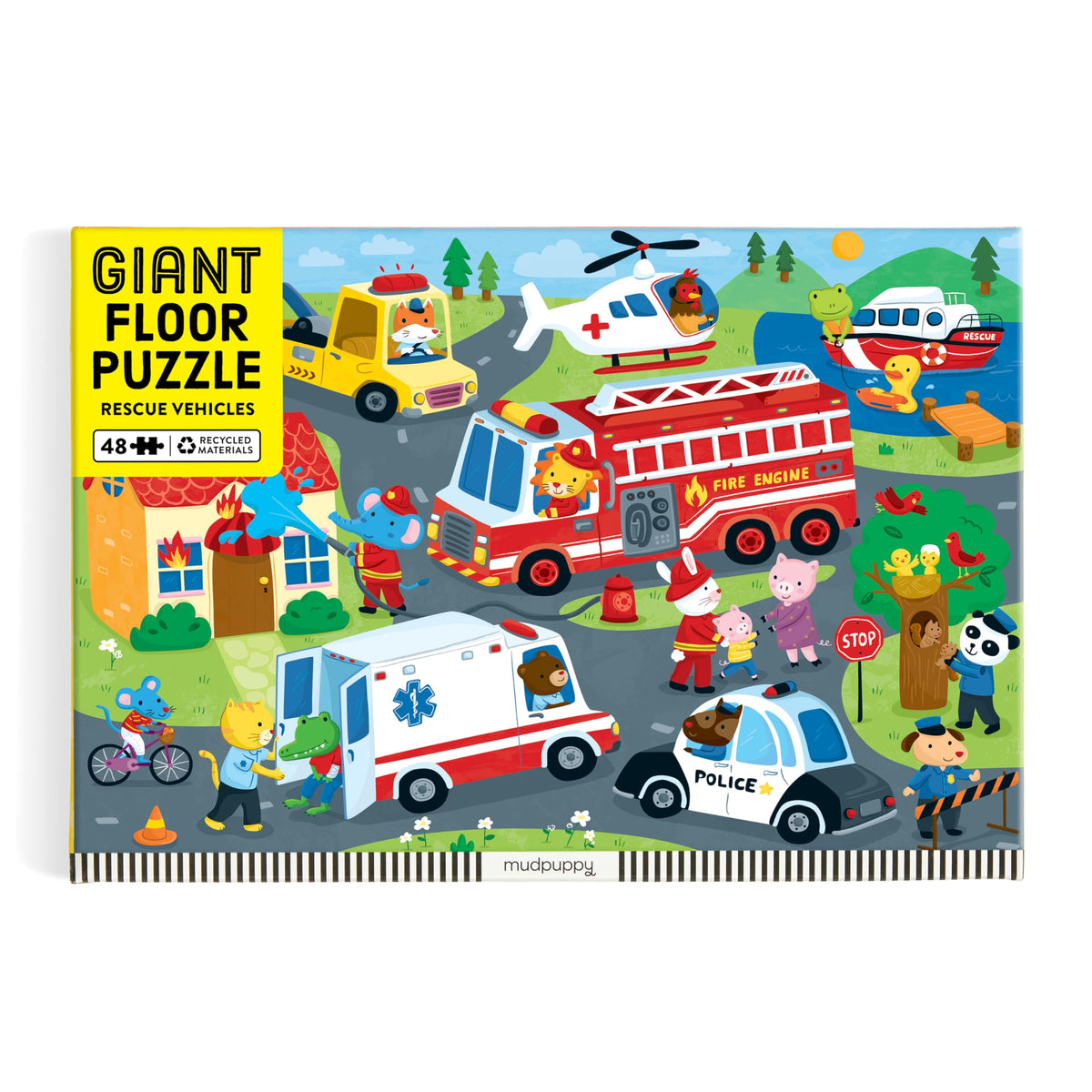 Mudpuppy Rescue Vehicles ambulance scene promotes screen-free activity and coordination.