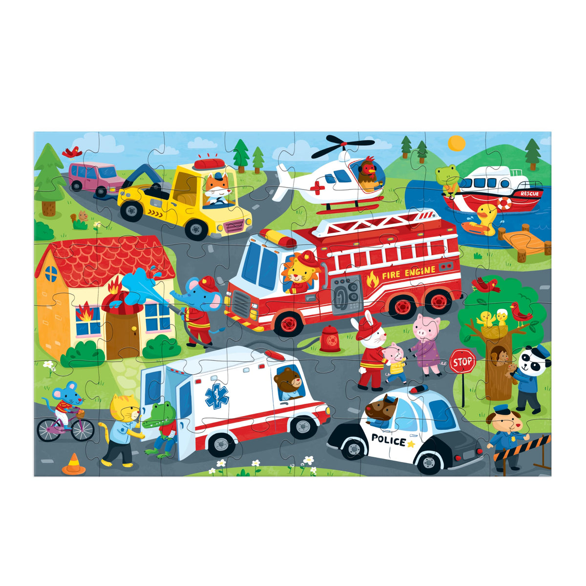 Mudpuppy Rescue Vehicles police cars visual supports problem-solving during assembly.