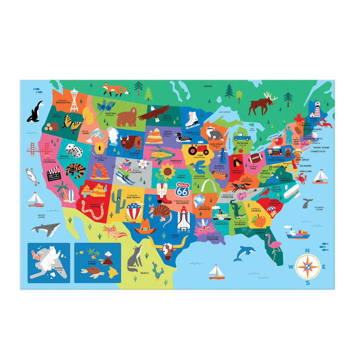 The capitals and landmarks add educational detail for curious kids during quiet puzzle time.