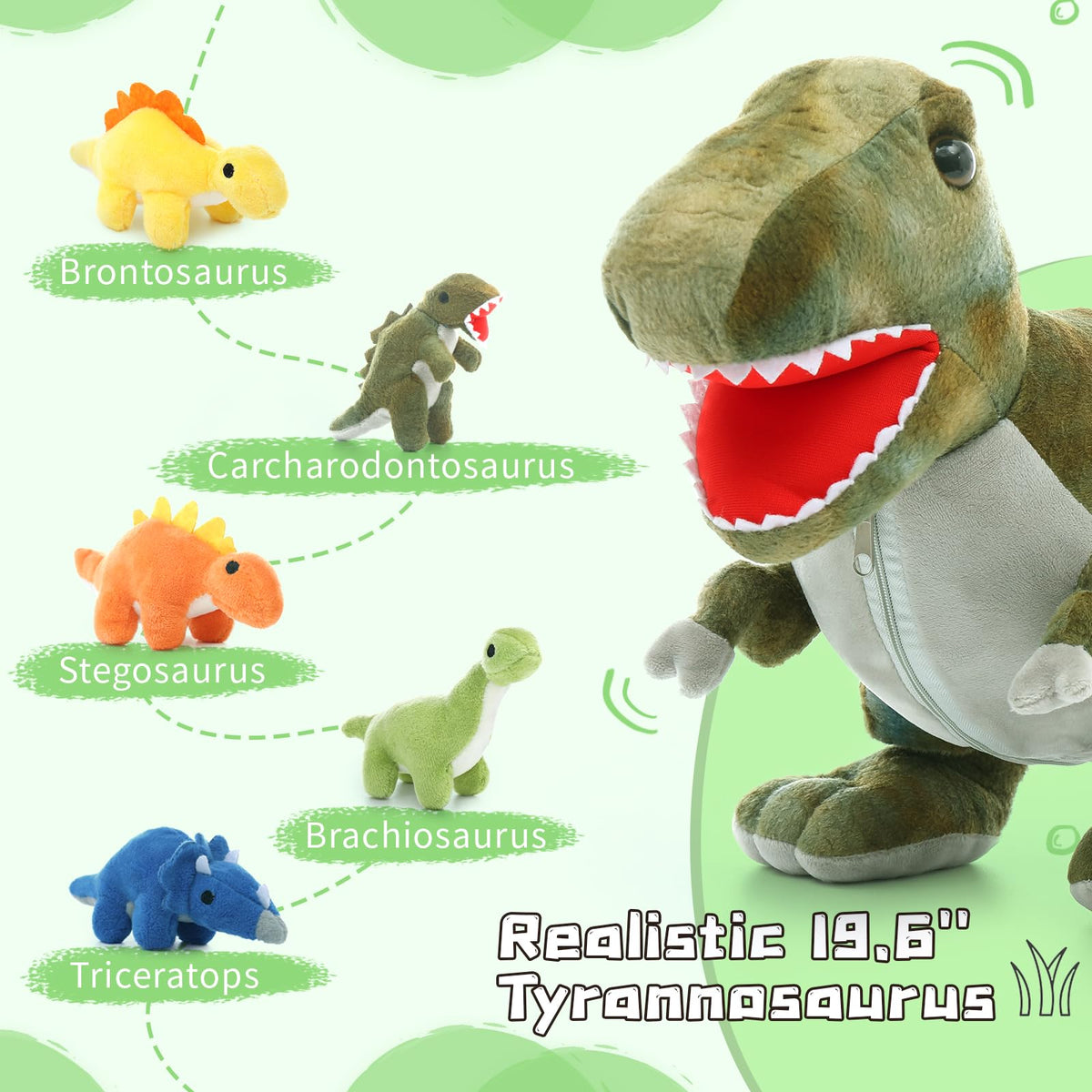 Muiteiur 3D embossed head and paws detail on plush dinosaur