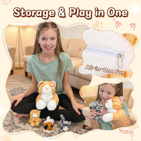 Muiteiur kittens-in-zipper-pouch enable imaginative play and easy storage.