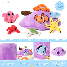 Muiteiur crab plush encouraging fine motor skills during pretend sea adventures.