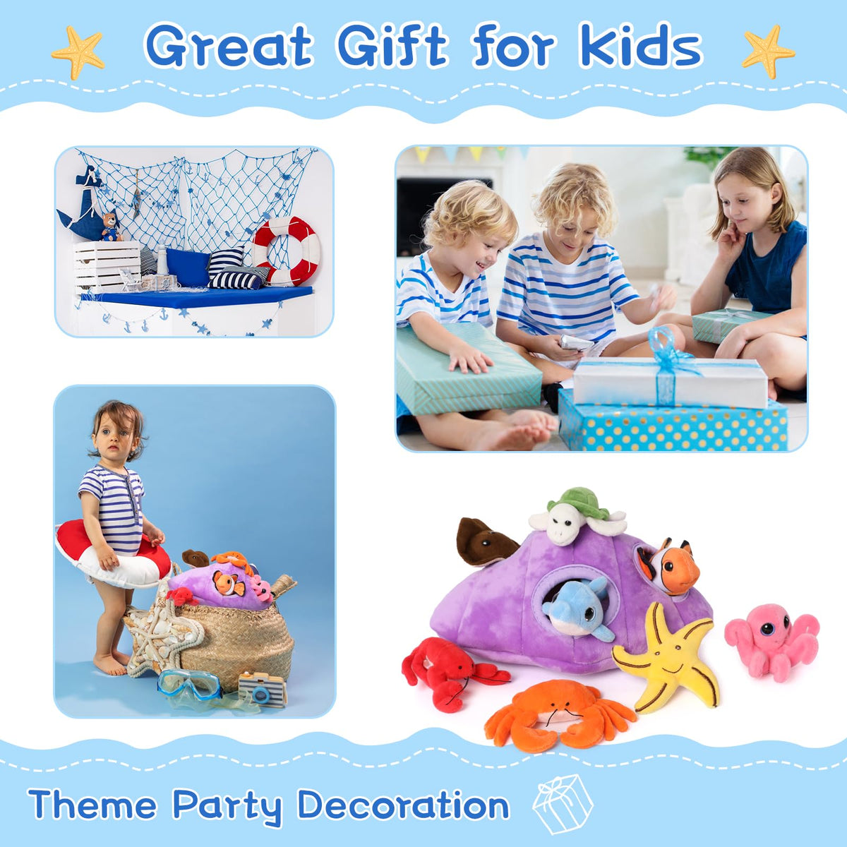Muiteiur starfish plush for color recognition and sea-themed playtime.