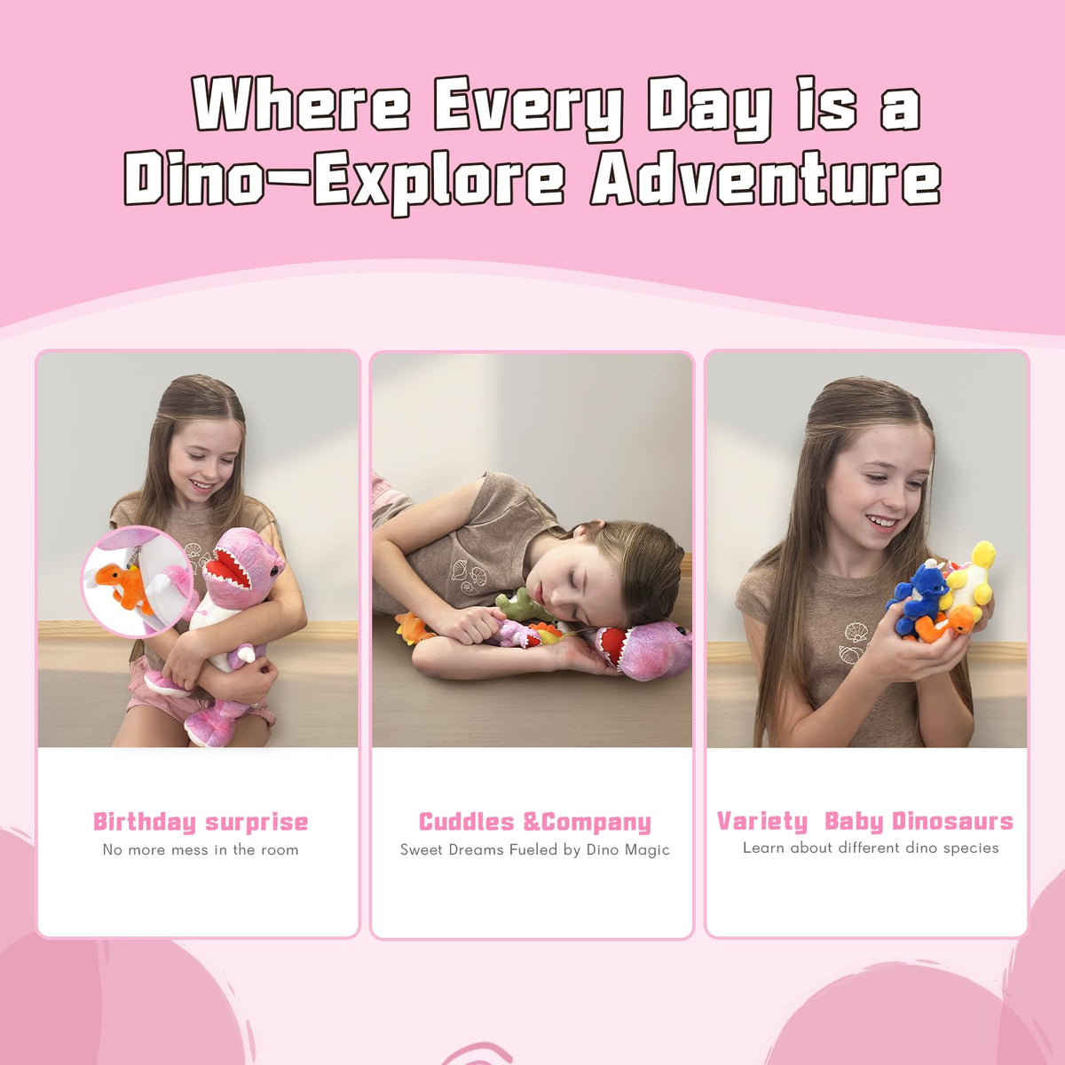 Muiteiur pink baby dinosaur plush one of the six dinos