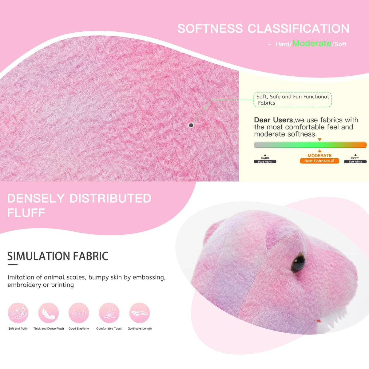 Muiteiur pink dinosaur baby plush, durable stitching for daily play