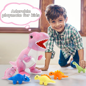 Muiteiur pink dinosaur baby plush, safe zipper design for little hands