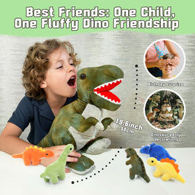 Muiteiur five baby dinosaurs inside for discovery and storytelling