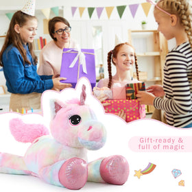 Muiteiur unicorn plush hidden zipper belly for simple cleaning.