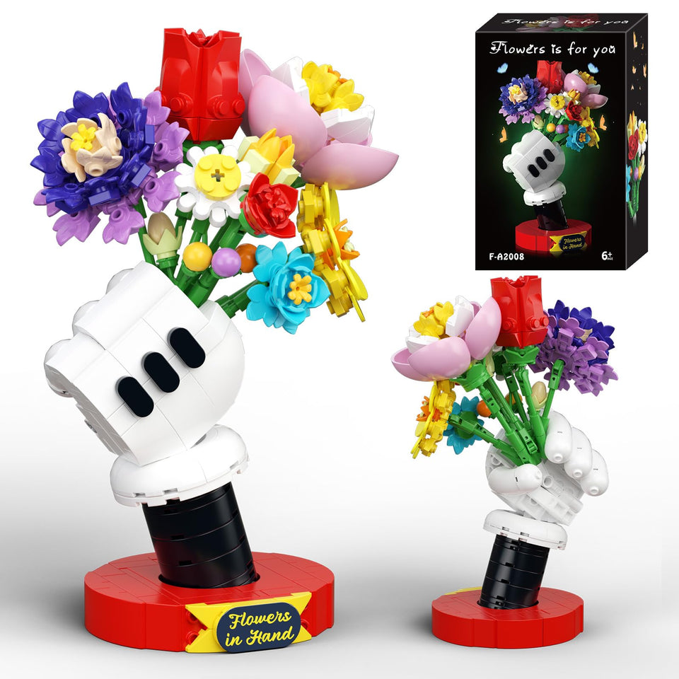 Muiurple Flower Bouquet Building Set on display stand for stylish home decor