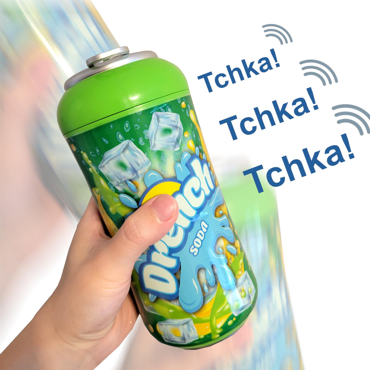 Players in action shaking the can in MUKIKIM Drench Soda Game