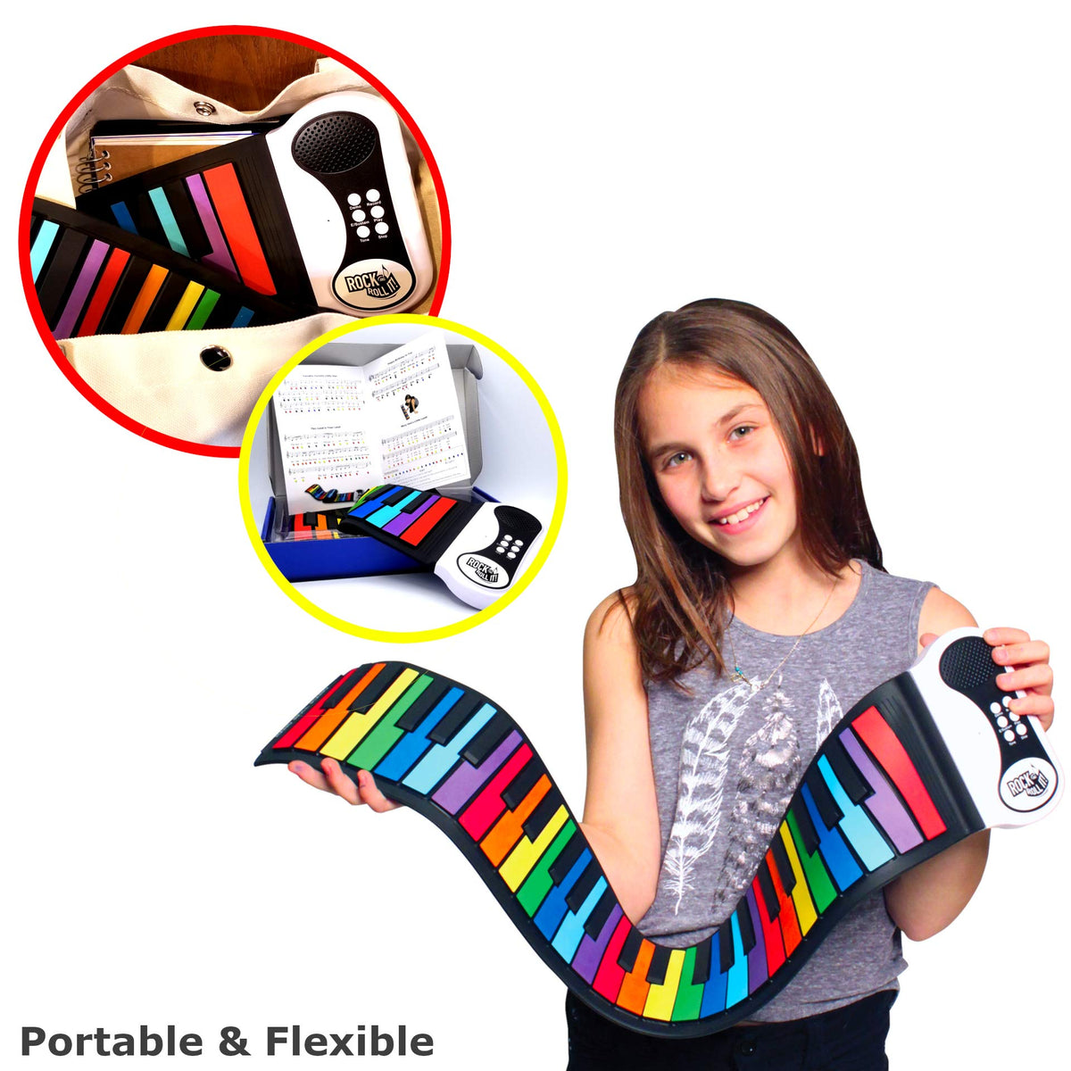 MUKIKIM Rock and Roll It built-in speaker supports loud play or headphone use.