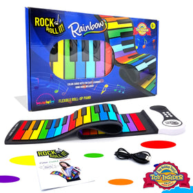 MUKIKIM Rock and Roll It open keyboard with 49 colorful silicone keys for learning.