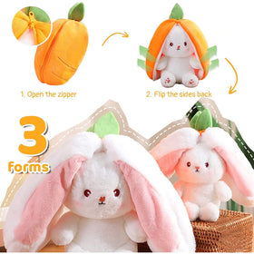 Mukorolee white bunny revealed by unzip for versatile hug-and-nap use.