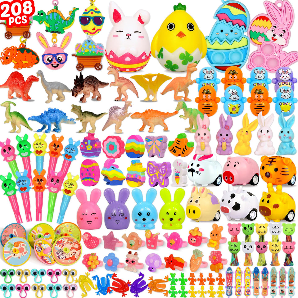 MUKOSEL 208pcs Easter fillers – 18 styles for diverse egg hunt rewards
