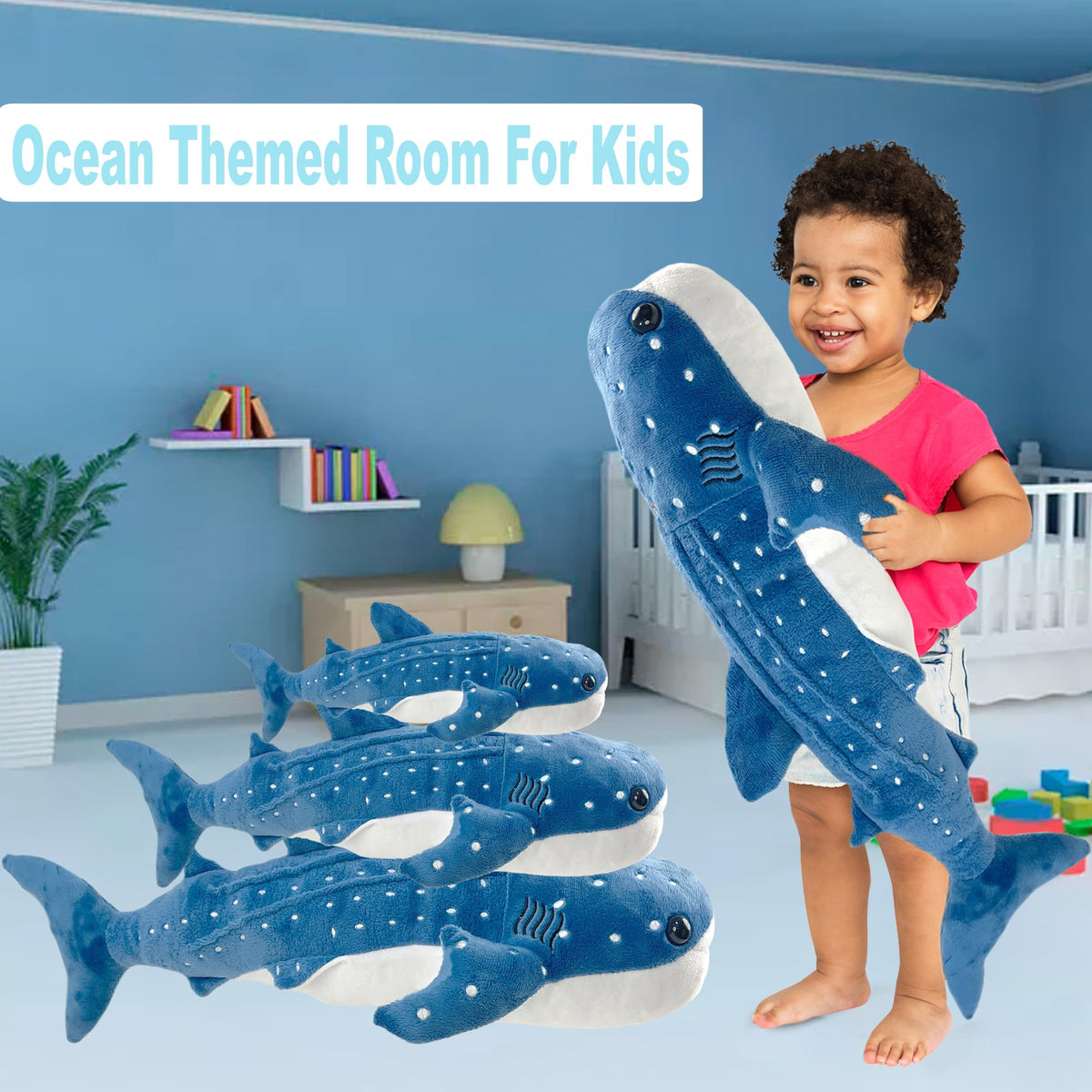Mukouxun whale shark plush bedroom decor adding playful vibes.