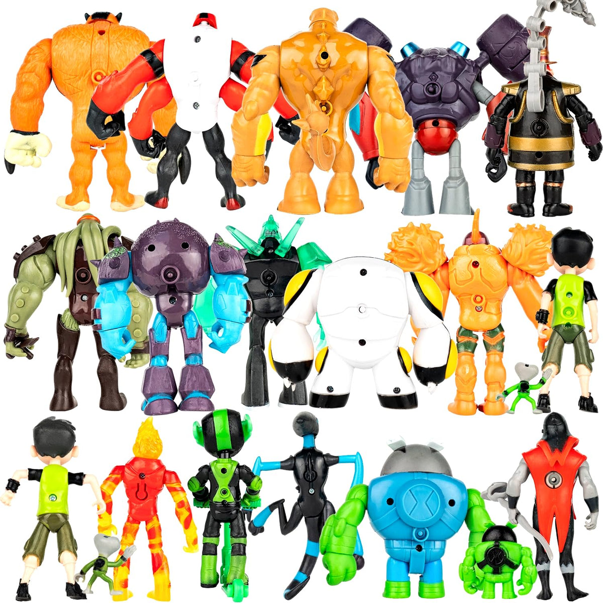 MUKSSE Omnitrix figures with articulated joints for versatile posing.