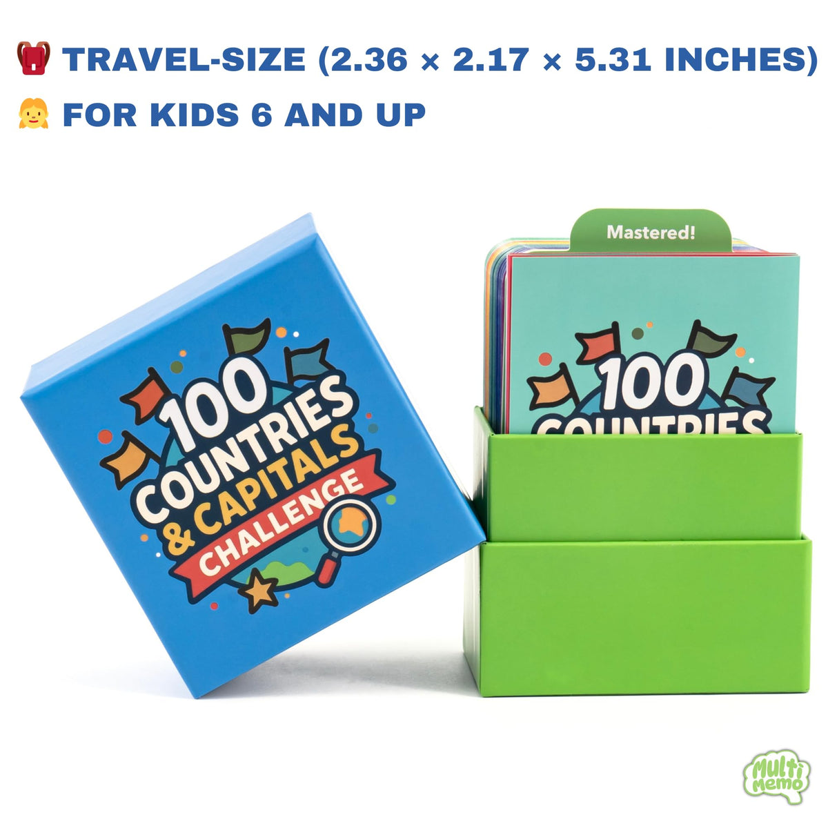Multi-Memo card pack closeup highlighting vibrant illustrations and durable cards.