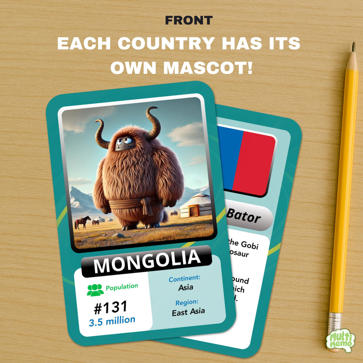 Multi-Memo continent color coding helps kids group world regions visually.