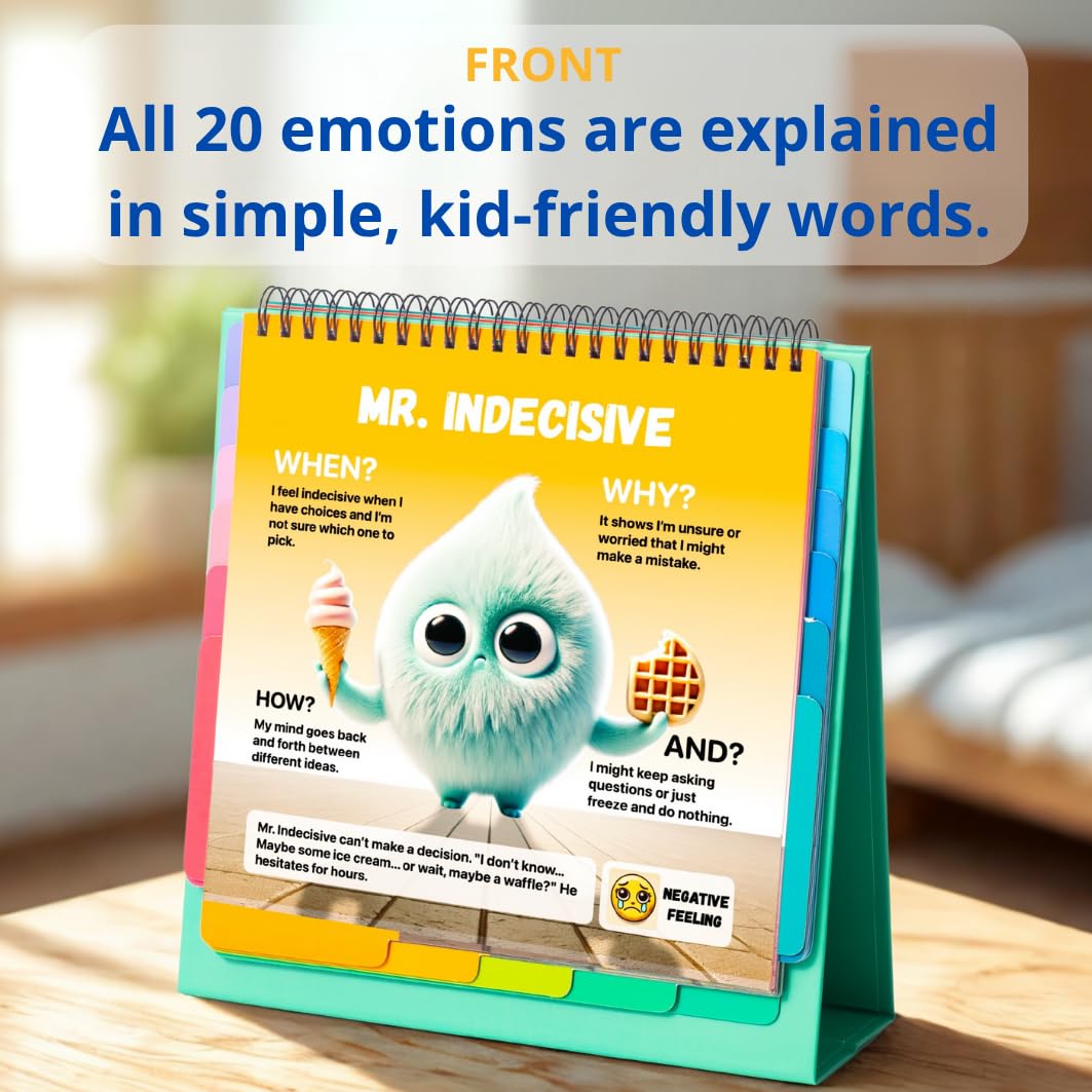 Multi-Memo Emotion Flipbook explains 20 emotions with expressive characters.