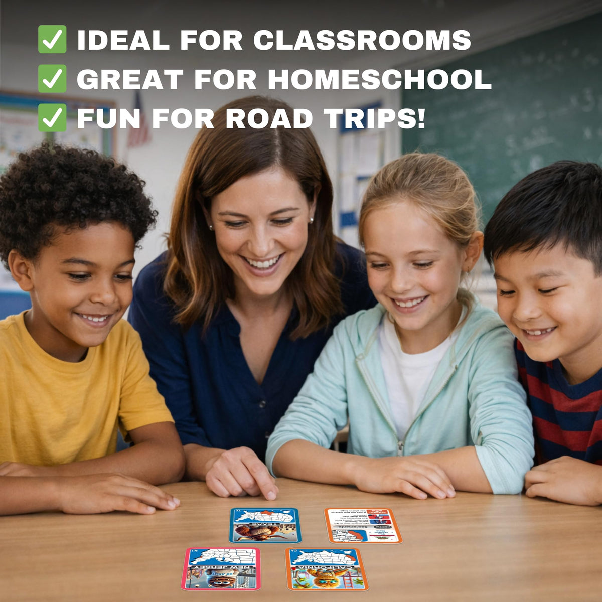 Multi-Memo States Explorer classroom use image demonstrates screen-free study tool.
