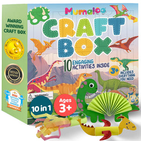 Mumaloo dinosaur craft box contents showing organized supplies for creative projects