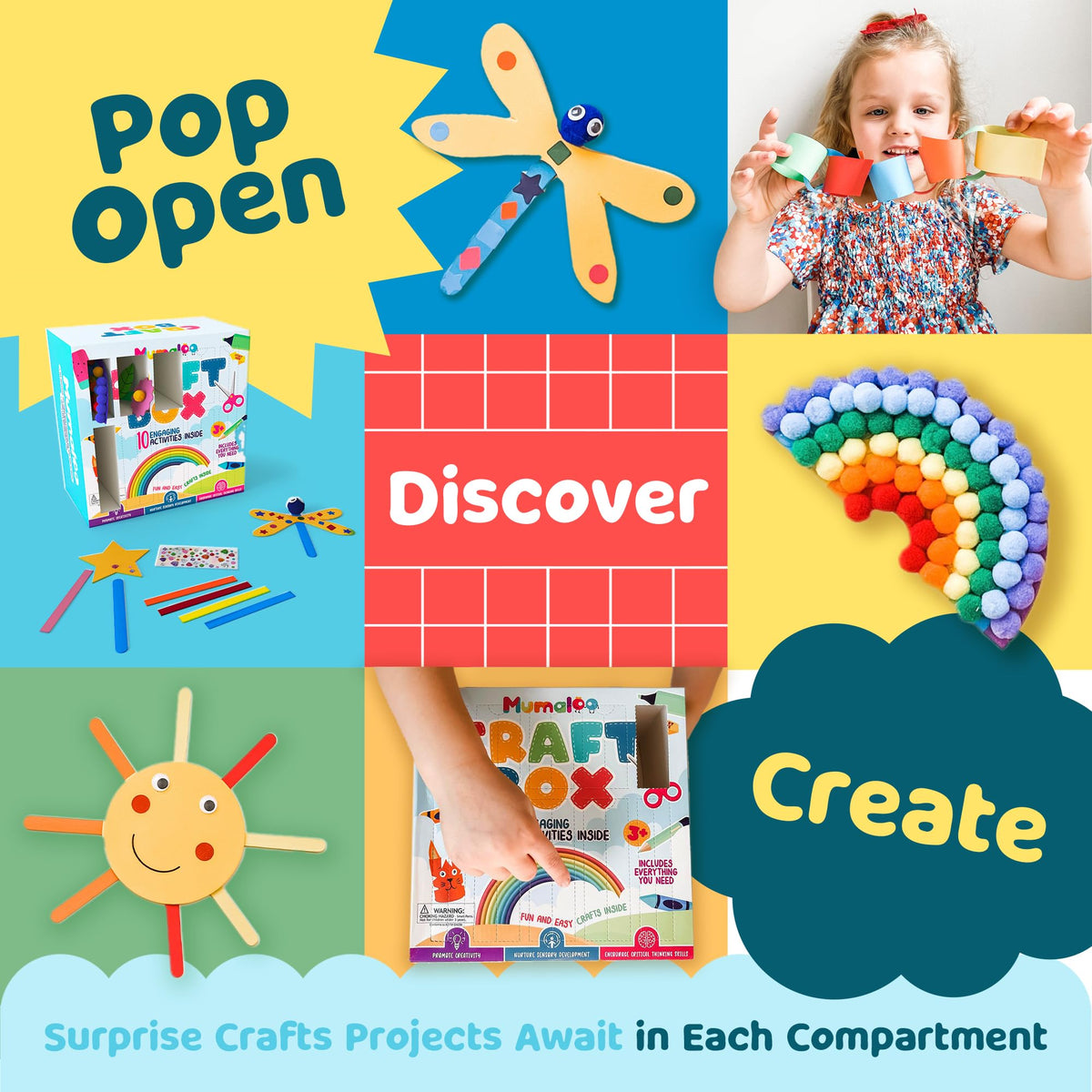 Inside the Mumaloo box colorful supplies ready for independent play