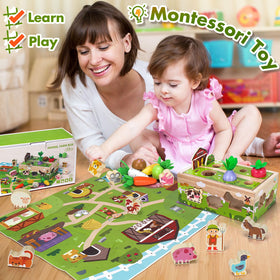 MuMua wooden animals playset facilitating storytelling and cognitive development in pretend play.