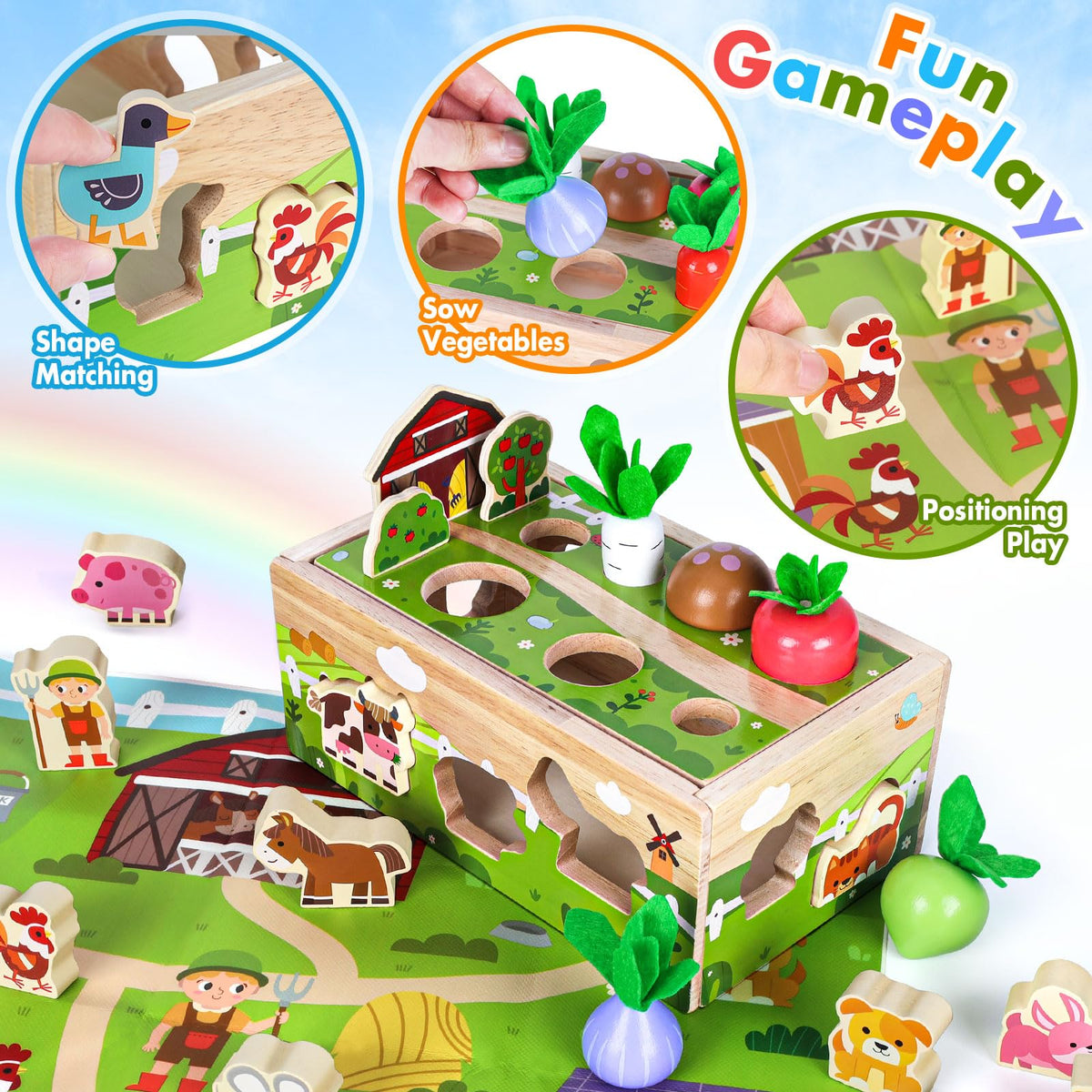 MuMua wooden base storage doubles as a tidy, easy-cleanup solution for toys.