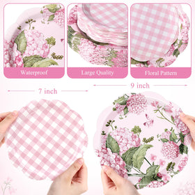 Mumufy Hydrangea plate 9in pink close-up showing floral detail.