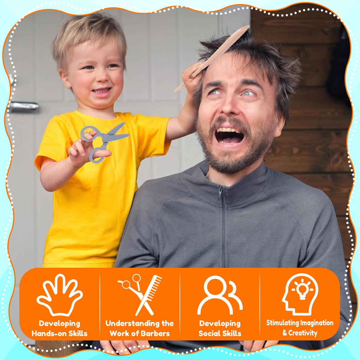 MUNDIDO barber mirror playset aids realistic hair-cutting scenarios.