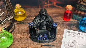 Tray-focused shot from MunnyGrubbers Grim Reaper Dice Tower showing five-dice capacity.