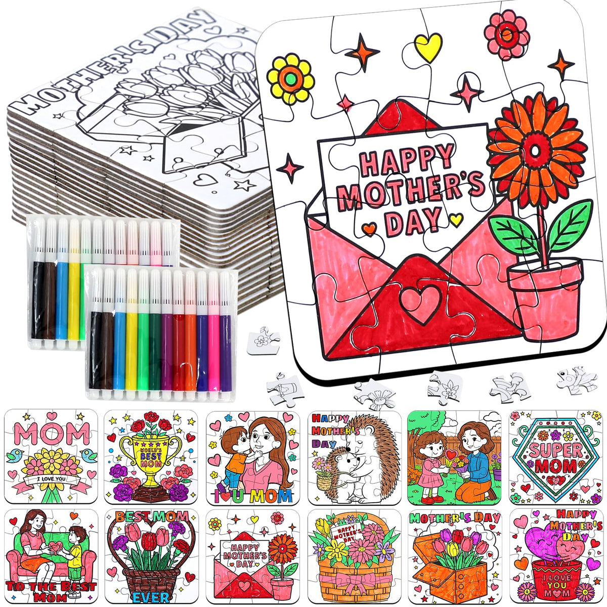 MUOUAKATE Mother's Day puzzle flower bouquet for coloring and gifting.