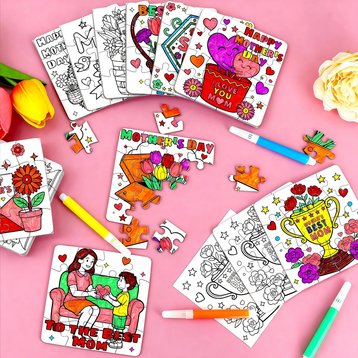 MUOUAKATE Mother's Day puzzle heart—easy to color, great classroom activity.